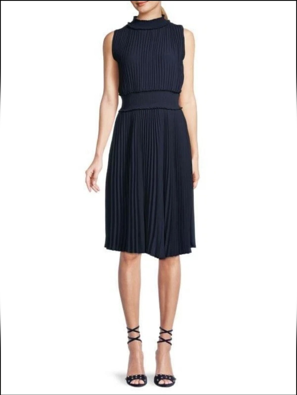 Nanette Lepore Black Sleeveless Pleated Midi Dress_12